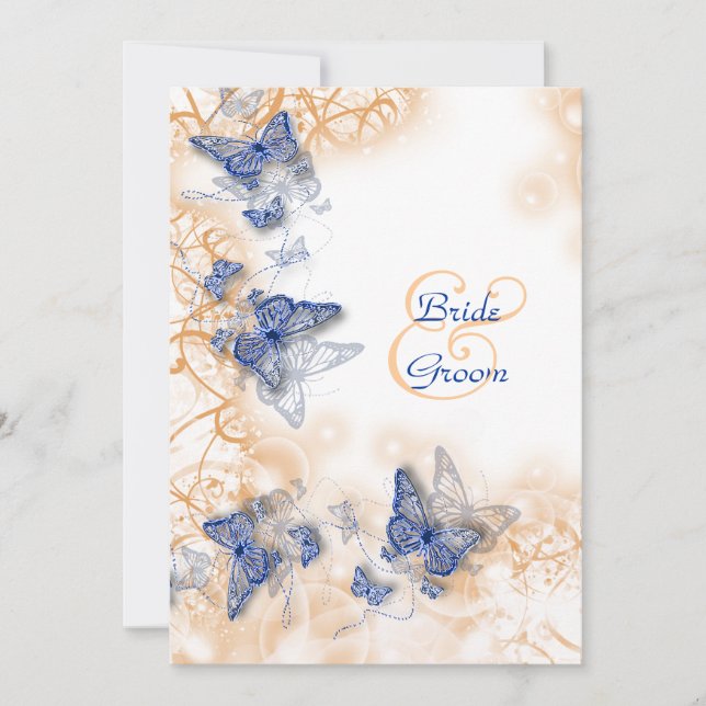 Blue ivory wedding engagement anniversary invitation (Front)