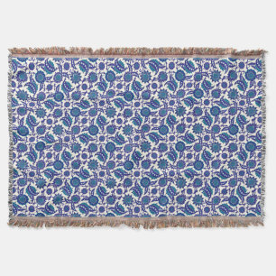 Blue Iznik Flower Pattern Throw Blanket