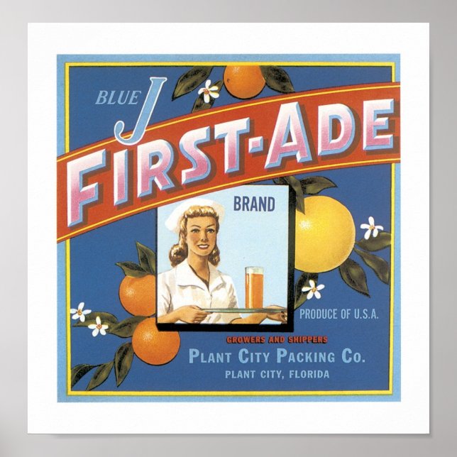 Blue J First-Ade Brand Oranges Poster (Front)