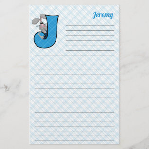 Blue Jackrabbit Mongram Letter J Lined Stationery