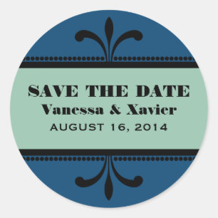 Blue/Jade Fancy Art Deco Save the Date Stickers