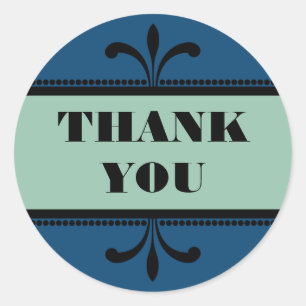 Blue/Jade Fancy Art Deco Thank You Stickers