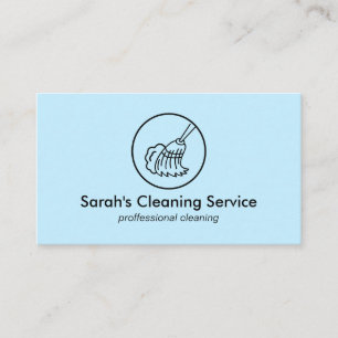 Blue Janitorial Broom Home House Cleaning Business Card