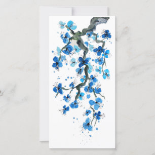 Blue Japanese Blossoms Stationery Card