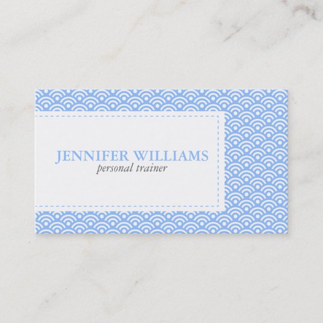 Blue Japanese Seigaiha Pattern Business Card (Front)