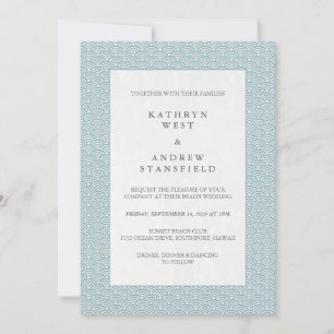 Blue Japanese Seigaiha Wave Pattern Wedding Invitation