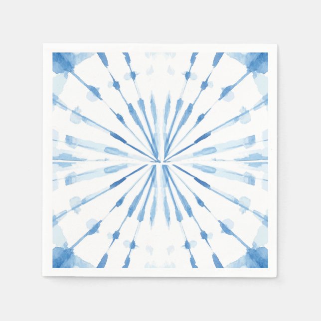 Blue Japanese Shibori sunburst tie dye pattern Napkin (Front)