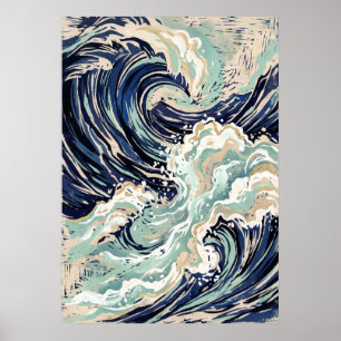 Blue Japanese Wave Poster