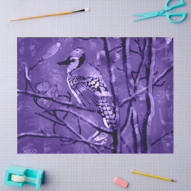 Blue Jay Abstract Purple Black Decoupage Tissue Paper (Craft)