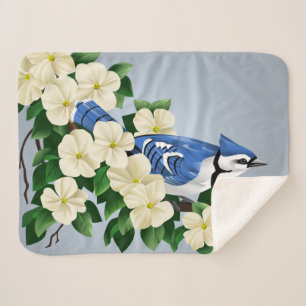 Blue Jay Among Dogwood Flowers Sherpa Blanket