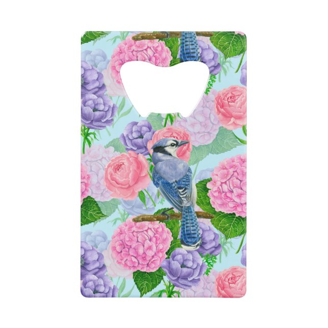 Blue jay and flowers watercolor pattern (Front)