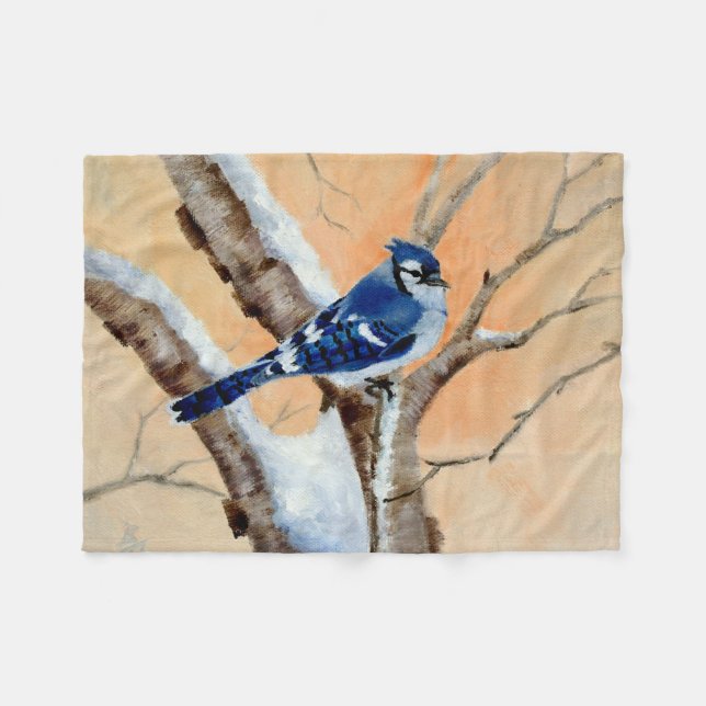 Blue Jay At Sunset Fleece Blanket (Front (Horizontal))