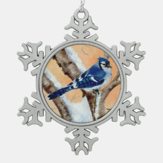 Blue Jay At Sunset Snowflake Pewter Christmas Ornament