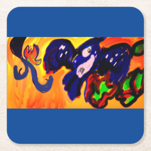 Blue Jay Autumn Gold  Magnet Save The Date Square Paper Coaster