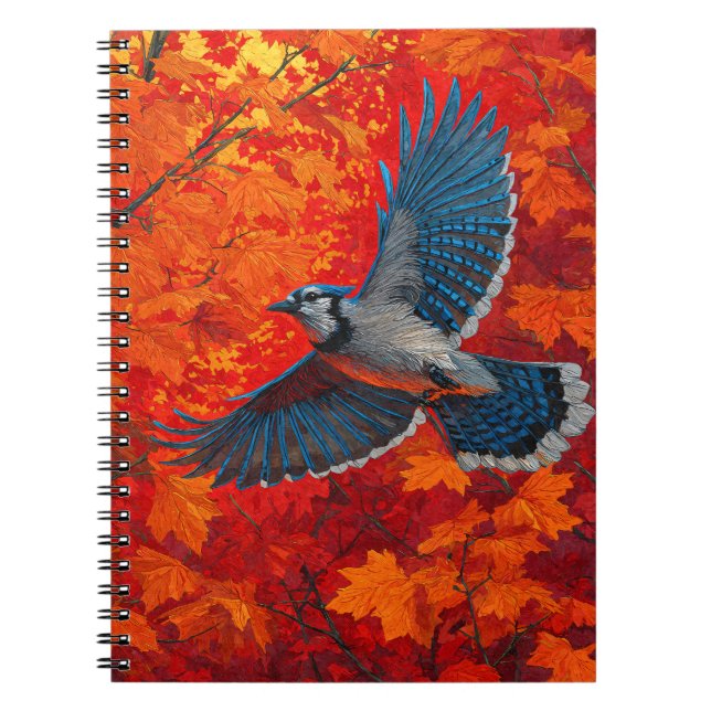Blue Jay Autumn Maple Flight Art Notebook (Front)