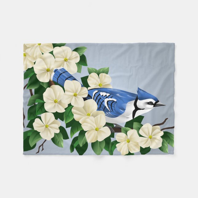 Blue Jay Bird Art On Gifts Fleece Blanket (Front (Horizontal))