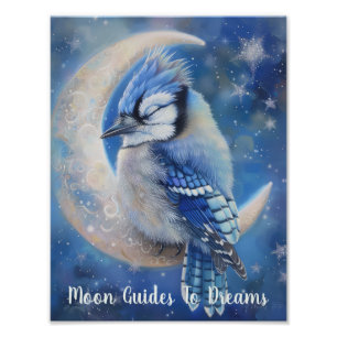 Blue Jay bird baby sleeping on Moon Photo Print