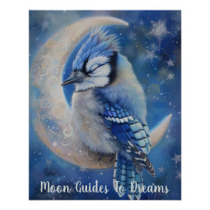 Blue Jay bird baby sleeping on Moon Poster