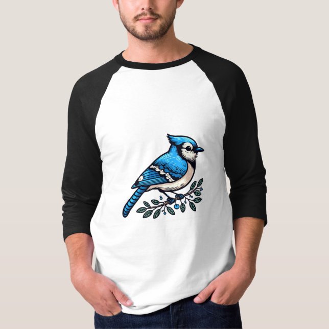Blue Jay bird Basic 3/4 Sleeve Raglan T-Shirt (Front)
