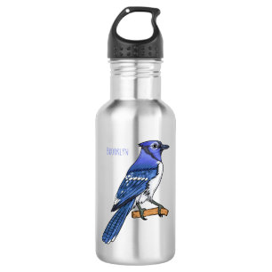 Blue jay bird cartoon illustration 532 ml water bottle