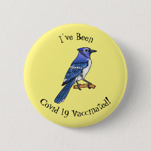 Blue jay bird cartoon illustration 6 cm round badge