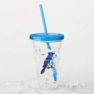 Blue jay bird cartoon illustration  acrylic tumbler