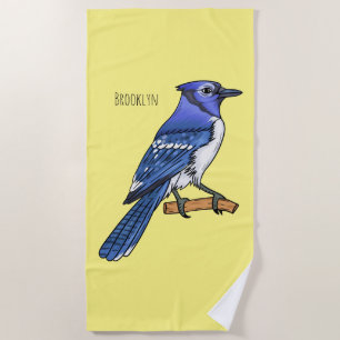 Blue jay bird cartoon illustration  beach towel
