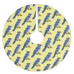 Blue jay bird cartoon illustration  brushed polyester tree skirt