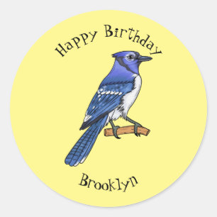 Blue jay bird cartoon illustration classic round sticker