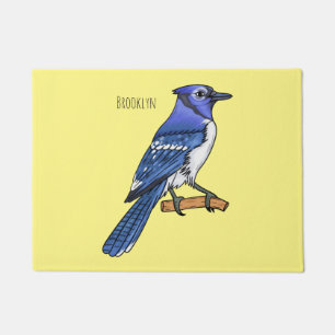 Blue jay bird cartoon illustration  doormat
