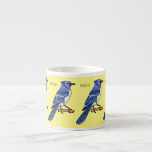 Blue jay bird cartoon illustration espresso cup