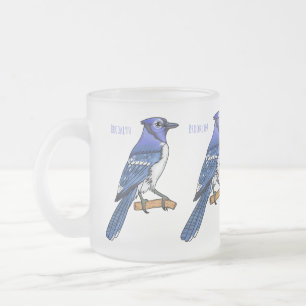 Blue jay bird cartoon illustration frosted glass coffee mug