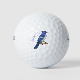 Blue jay bird cartoon illustration golf balls