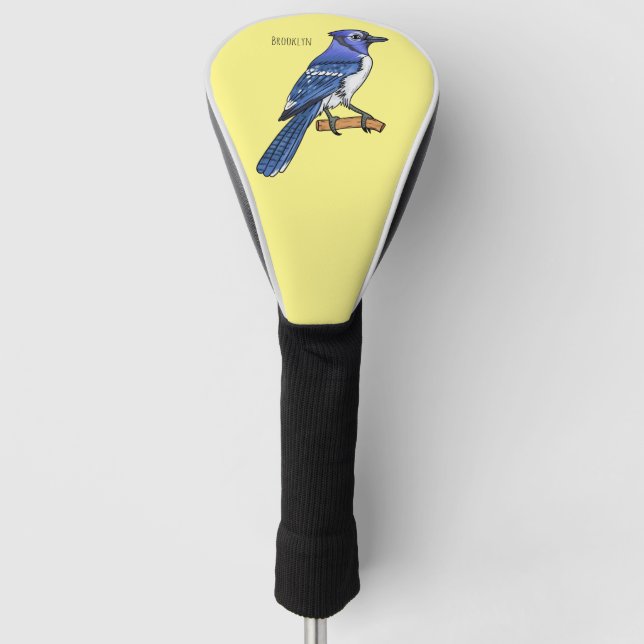 Blue jay bird cartoon illustration  golf head cover (Front)