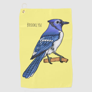 Blue jay bird cartoon illustration golf towel