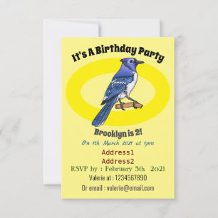 Blue jay bird cartoon illustration  invitation