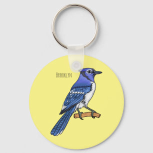 Blue jay bird cartoon illustration key ring