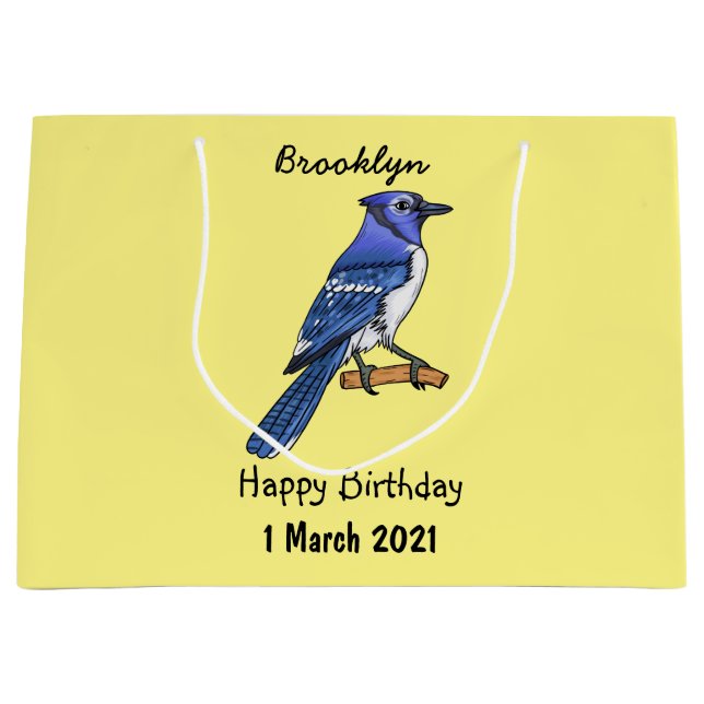 Blue jay bird cartoon illustration  large gift bag (Front)