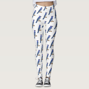 Blue jay bird cartoon illustration  leggings