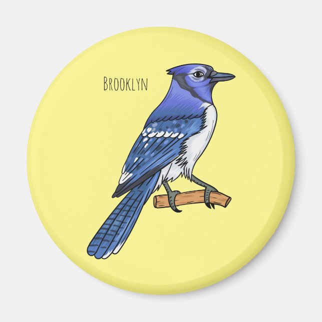 Blue jay bird cartoon illustration magnet (Front)