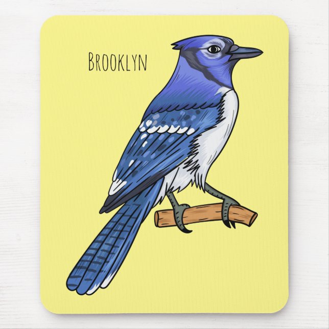 Blue jay bird cartoon illustration  mouse mat (Front)
