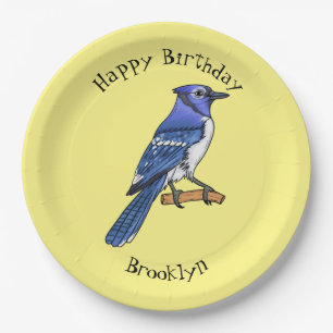 Blue jay bird cartoon illustration paper plate