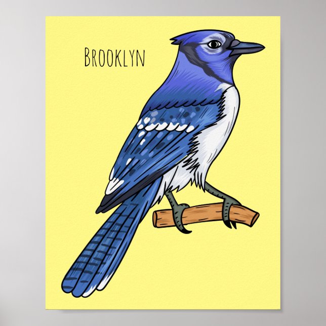 Blue jay bird cartoon illustration  poster (Front)