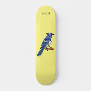 Blue jay bird cartoon illustration skateboard