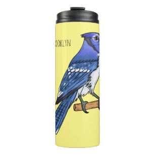 Blue jay bird cartoon illustration  thermal tumbler