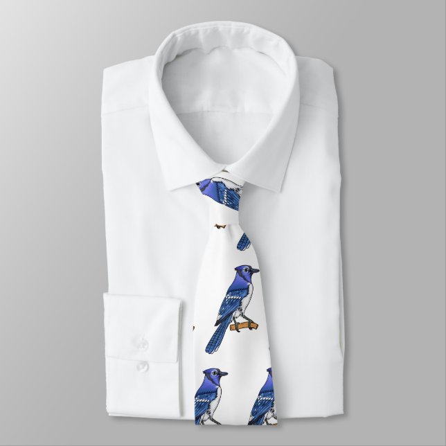 Blue jay bird cartoon illustration tie (Tied)