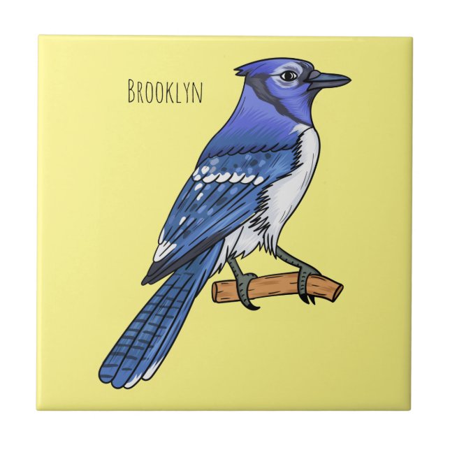 Blue jay bird cartoon illustration  tile (Front)