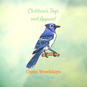 Blue jay bird cartoon illustration window cling