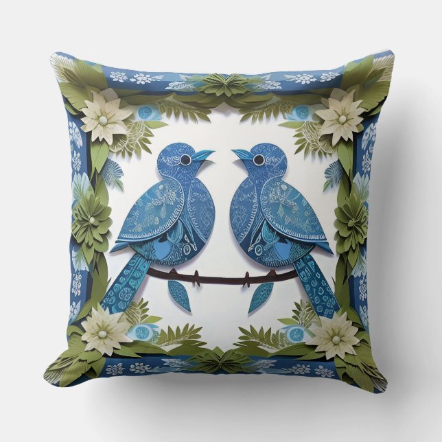 🐦 Blue Jay Bird Decor Modern Nature Style 🌿✨ Cushion (Front)