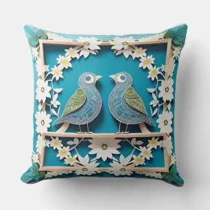 🌸 Blue Jay Bird Floral Nature Gift 🐦 Cushion
